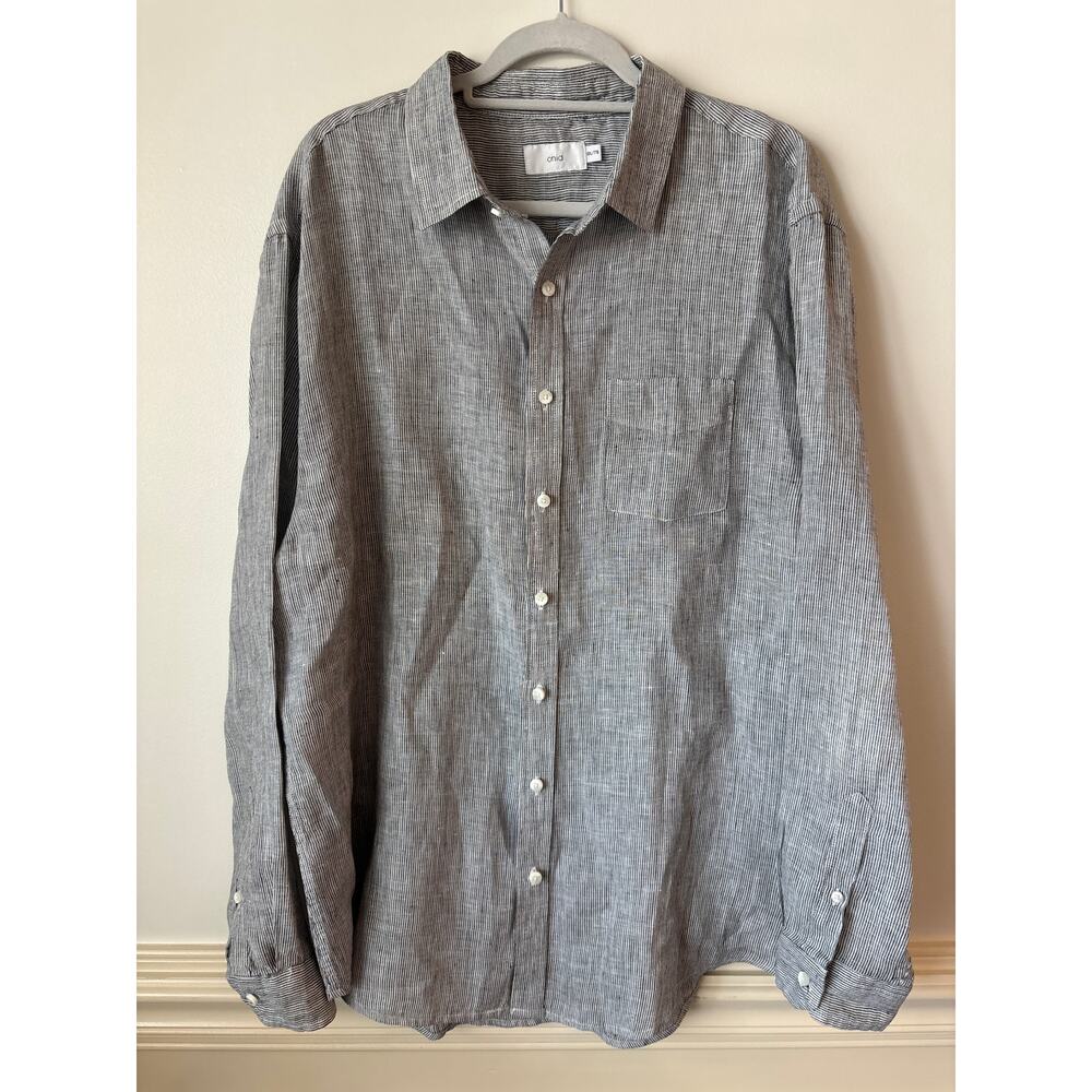 Onia Men's 100% Linen Striped L/S Button Up Shirt XXL